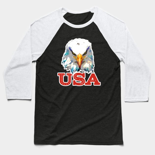 Red USA Eagle Head Baseball T-Shirt by Coron na na 